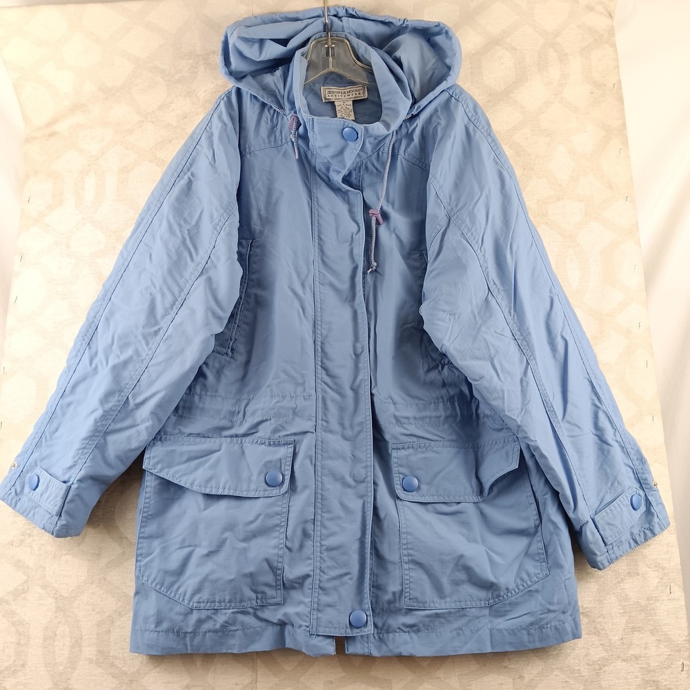 Jennifer‎ Moore Activewear Womens Medium Blue Hooded Parka Jacket Coat Casual
